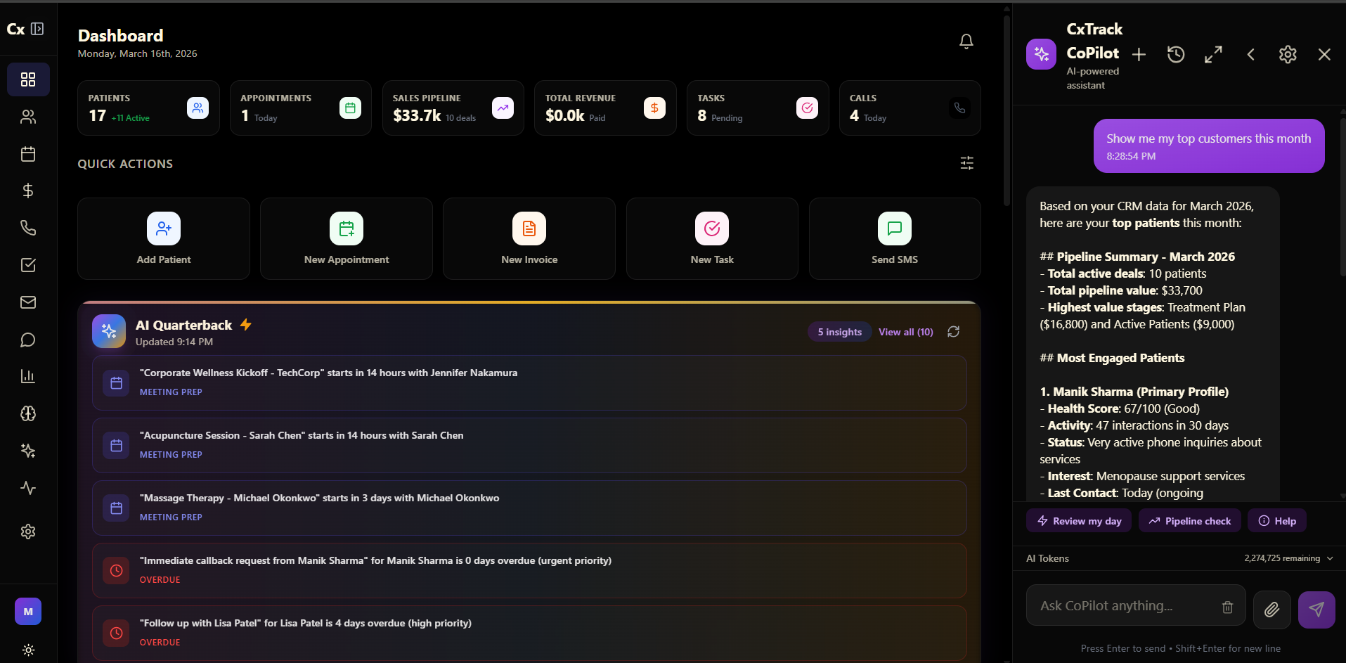 CxTrack workflow automation engine with AI Quarterback insights